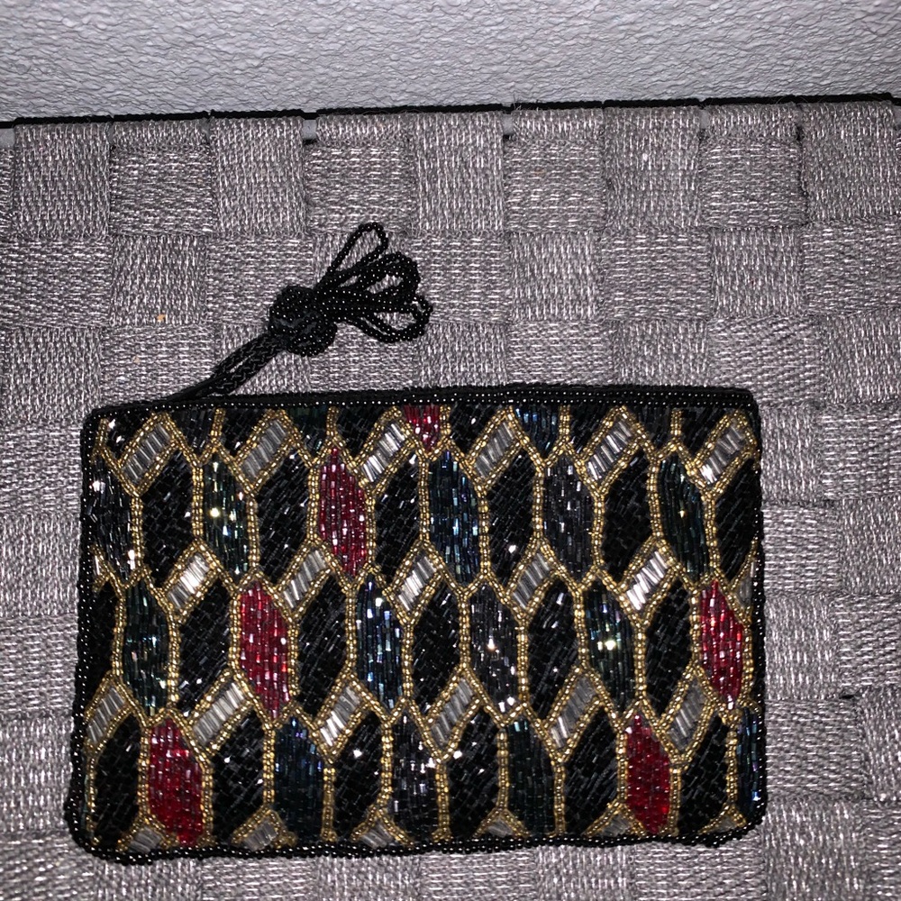 Vintage Becamel Elegant Beaded Clutch - Black, Gold, Red
